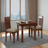 Ajmer Solid Sheesham Wood 2 Seater Dining Set (With Cushion, Natural Finish)